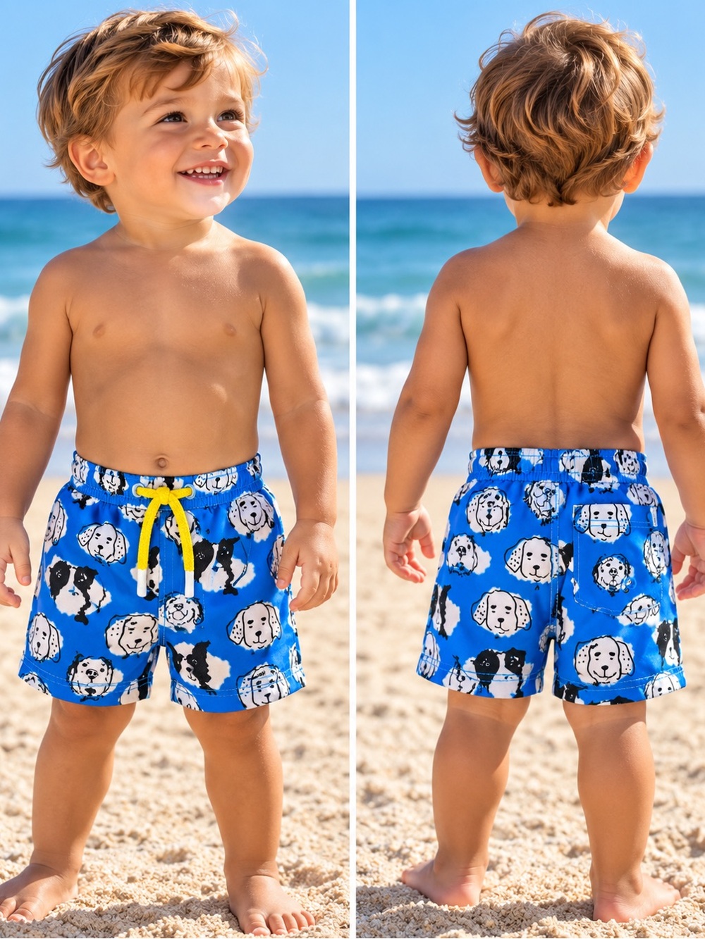 Maamgic Boys 2T Swim Trunks Blue Dog Print Yellow Drawstring